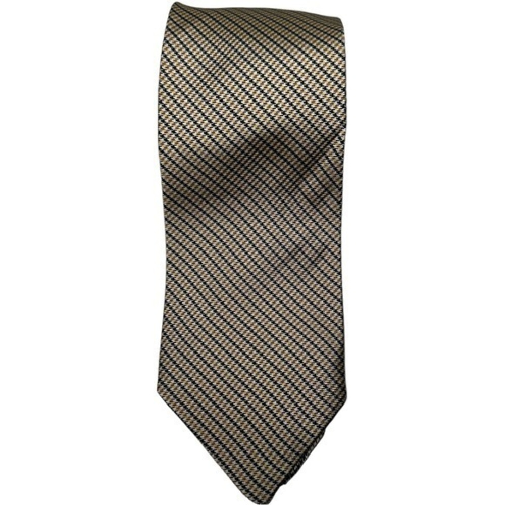 Paul Stuart New York Vintage Blue White Yellow Micro Plaid Stripe Necktie Tie